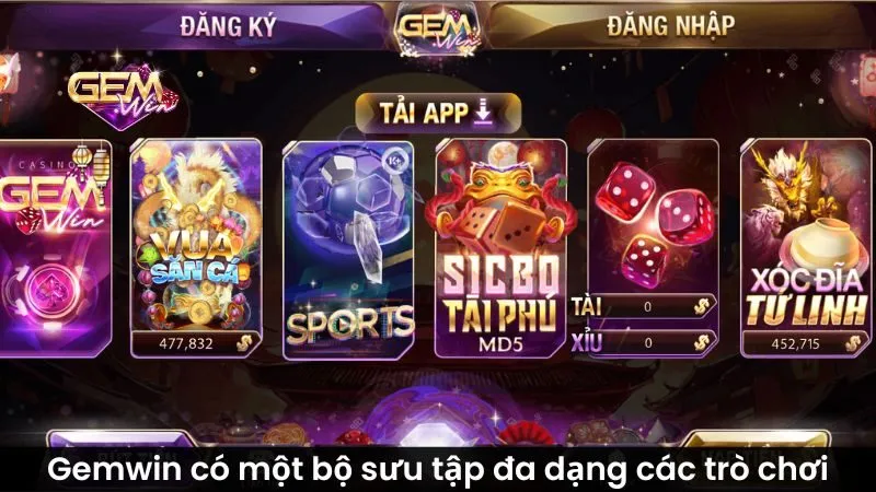 Gemwin có một bộ sưu tập đa dạng các trò chơi